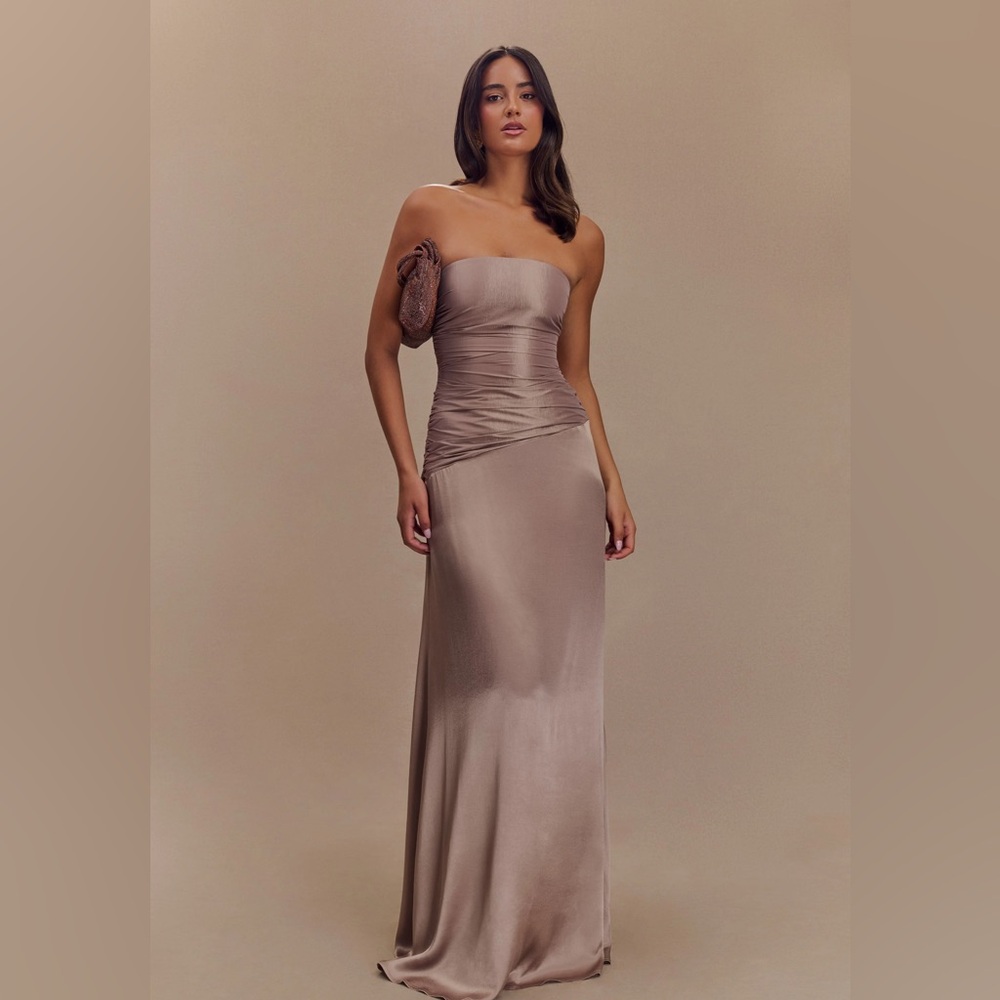 Meshki 	Serena Strapless Taffeta Maxi Dress - Bronze Taupe